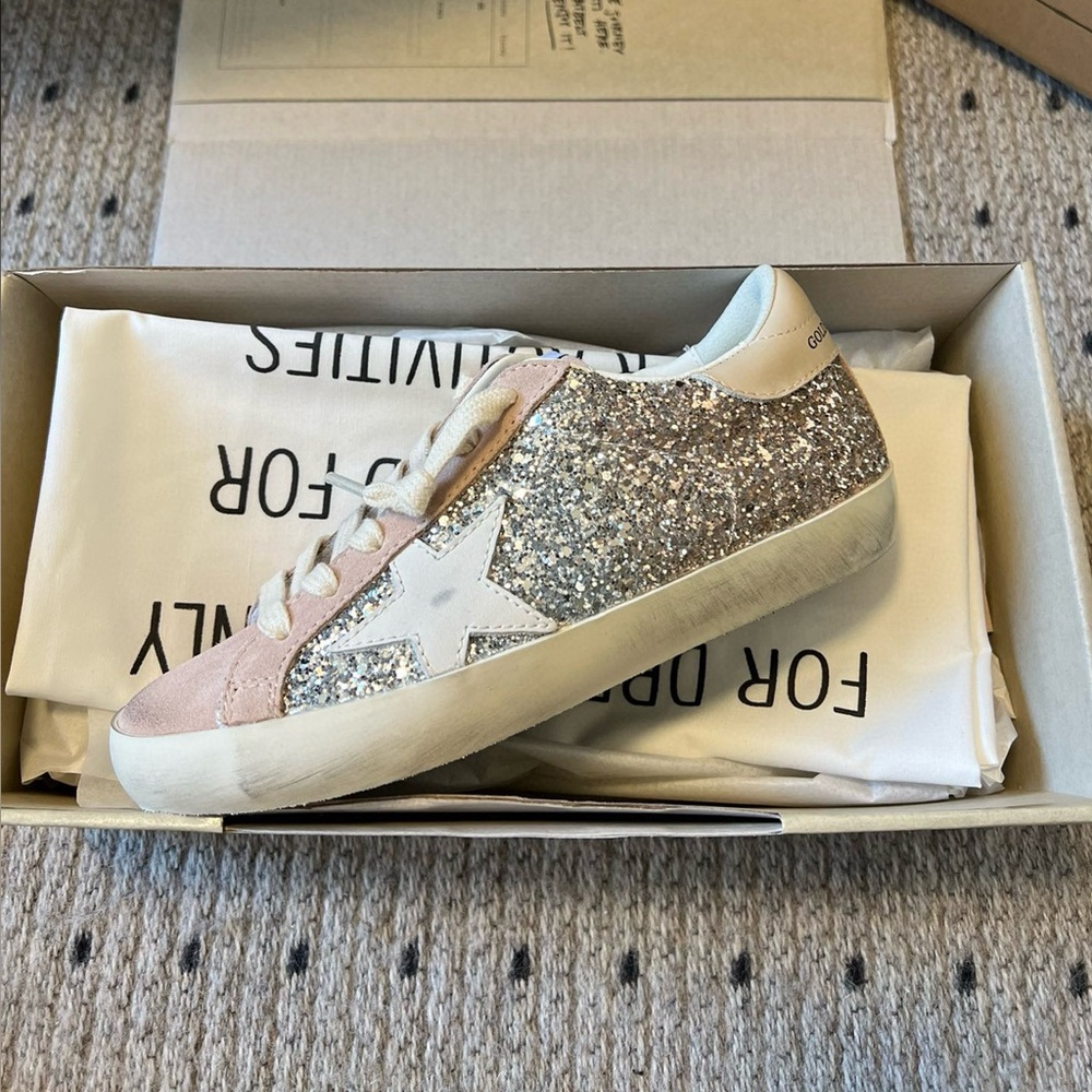 Golden Goose silver sequin flat shoes board shoes - Picture 2 of 7